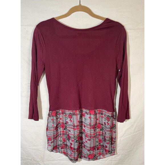 bongo long sleeve shirt red floral sheer swoop neck polyester blend large READ - Picture 3 of 11
